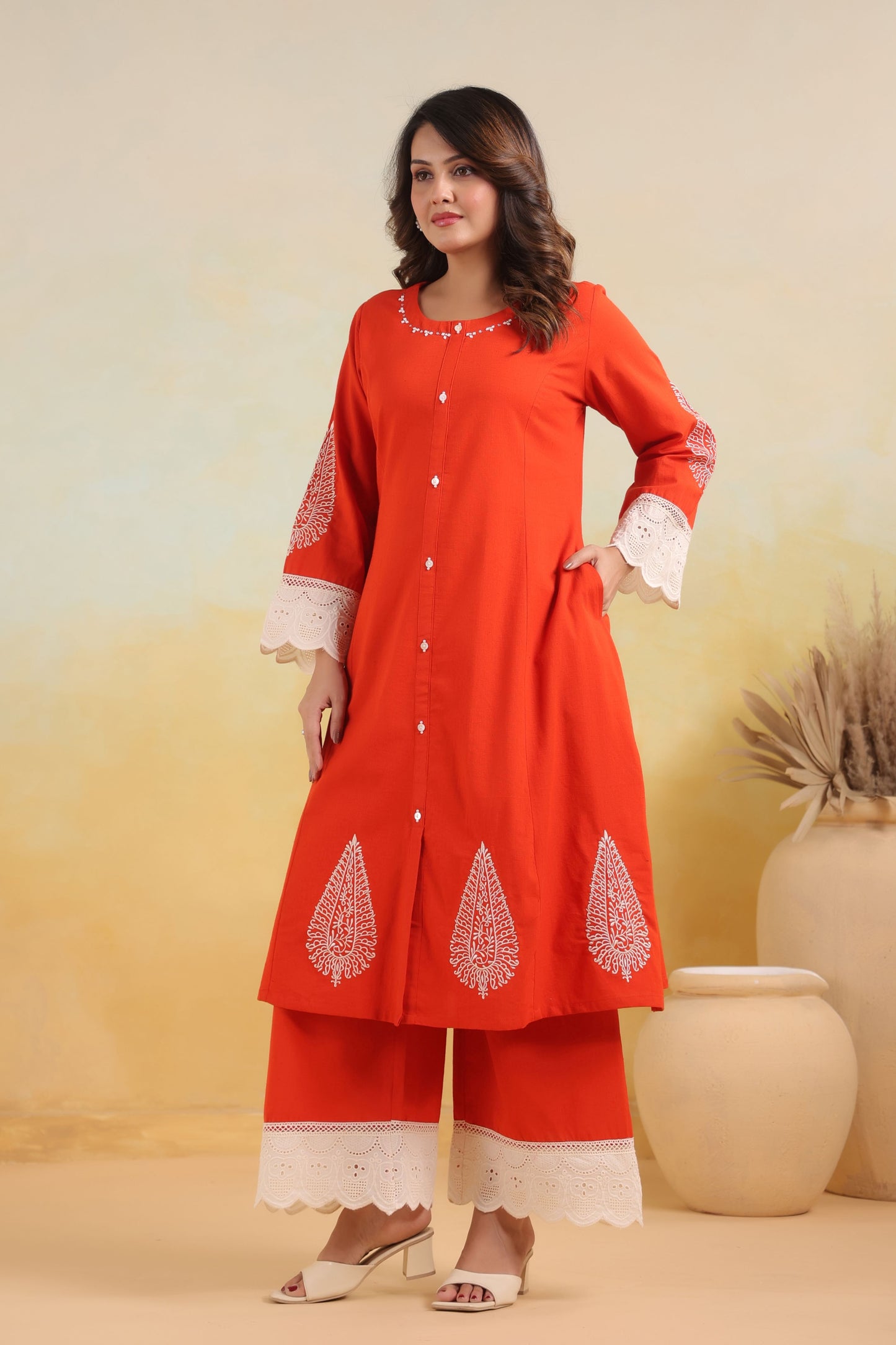 Rust Orange Embroidered Co-ord Set