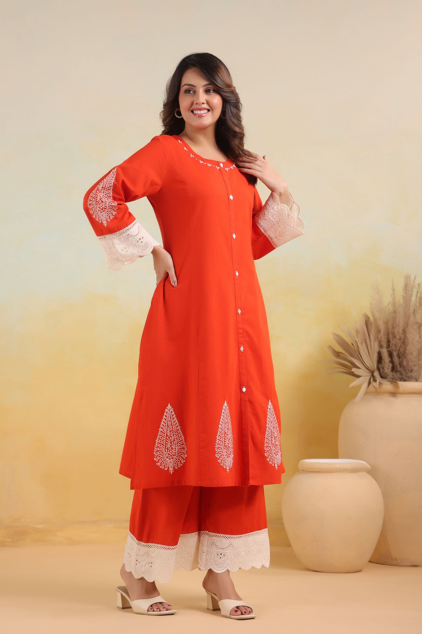 Rust Orange Embroidered Co-ord Set