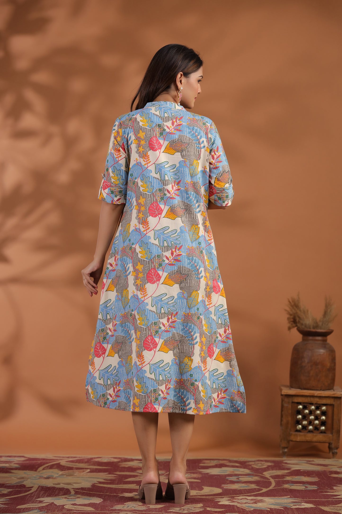 Blue Color Abstract Print A-Line Kurti