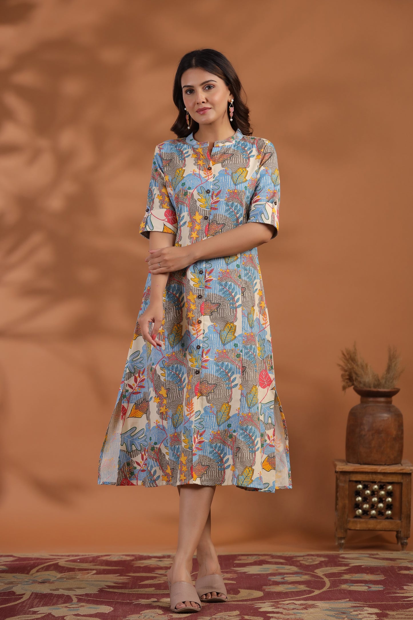 Blue Color Abstract Print A-Line Kurti