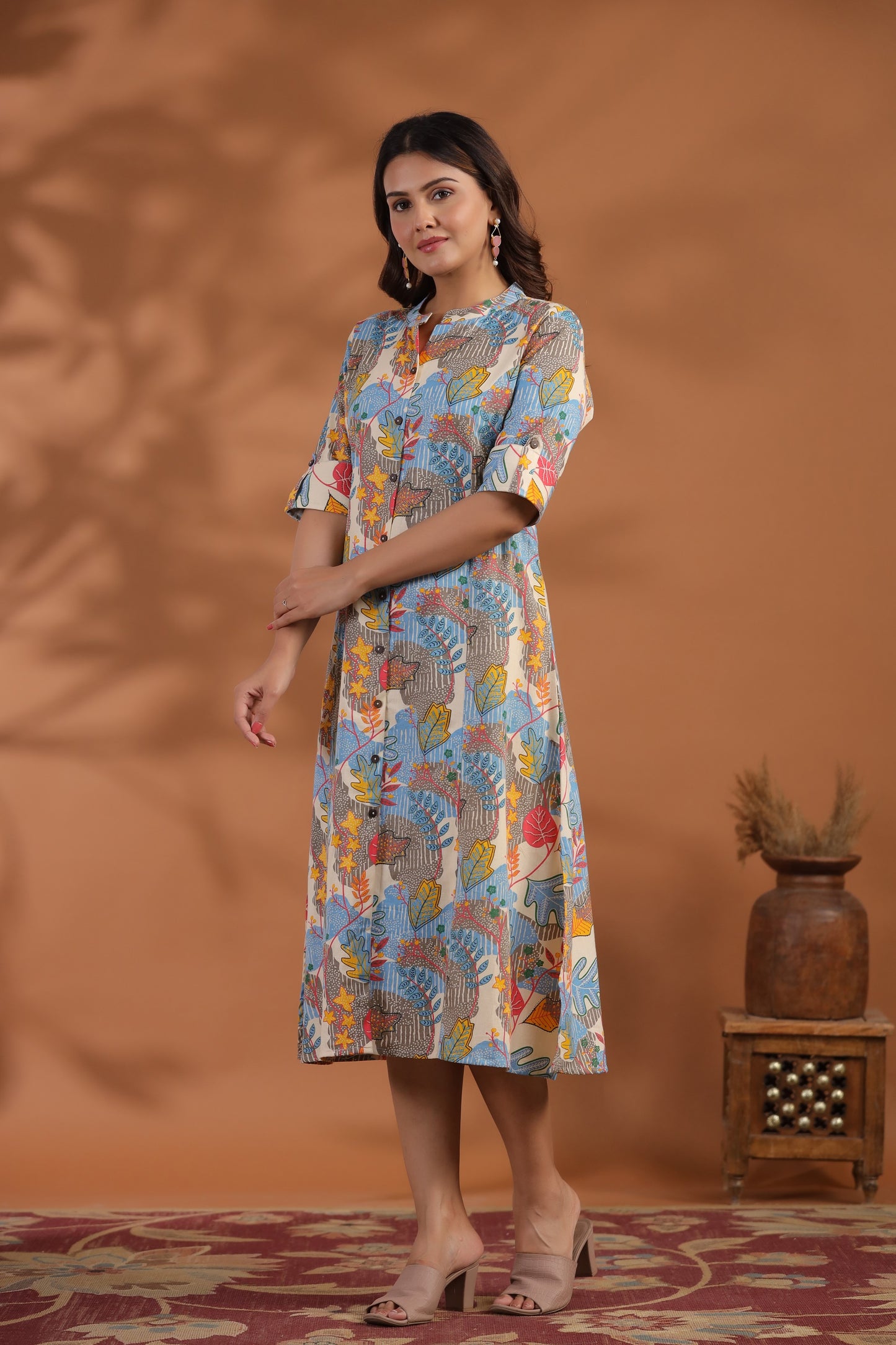 Blue Color Abstract Print A-Line Kurti