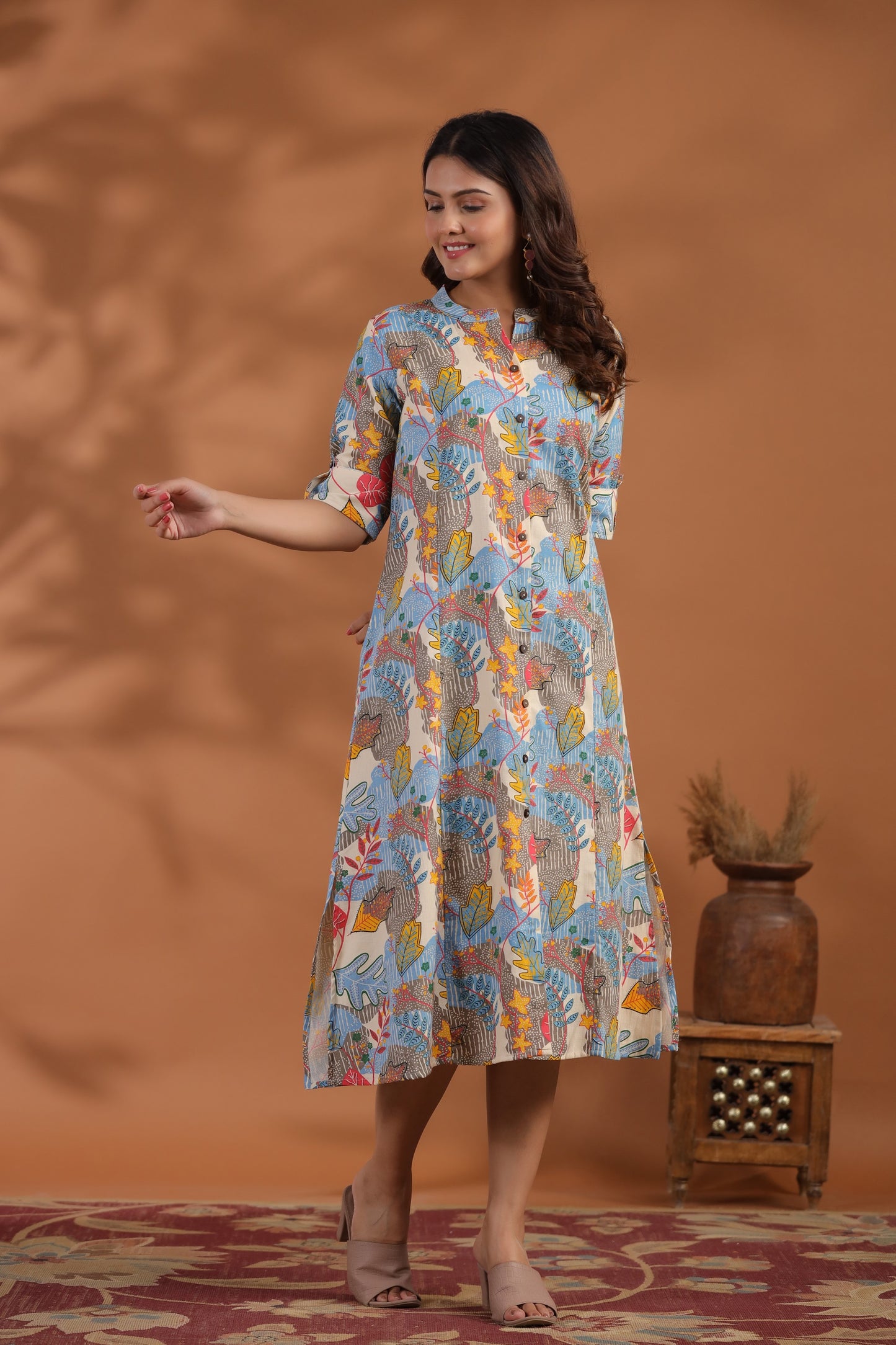 Blue Color Abstract Print A-Line Kurti