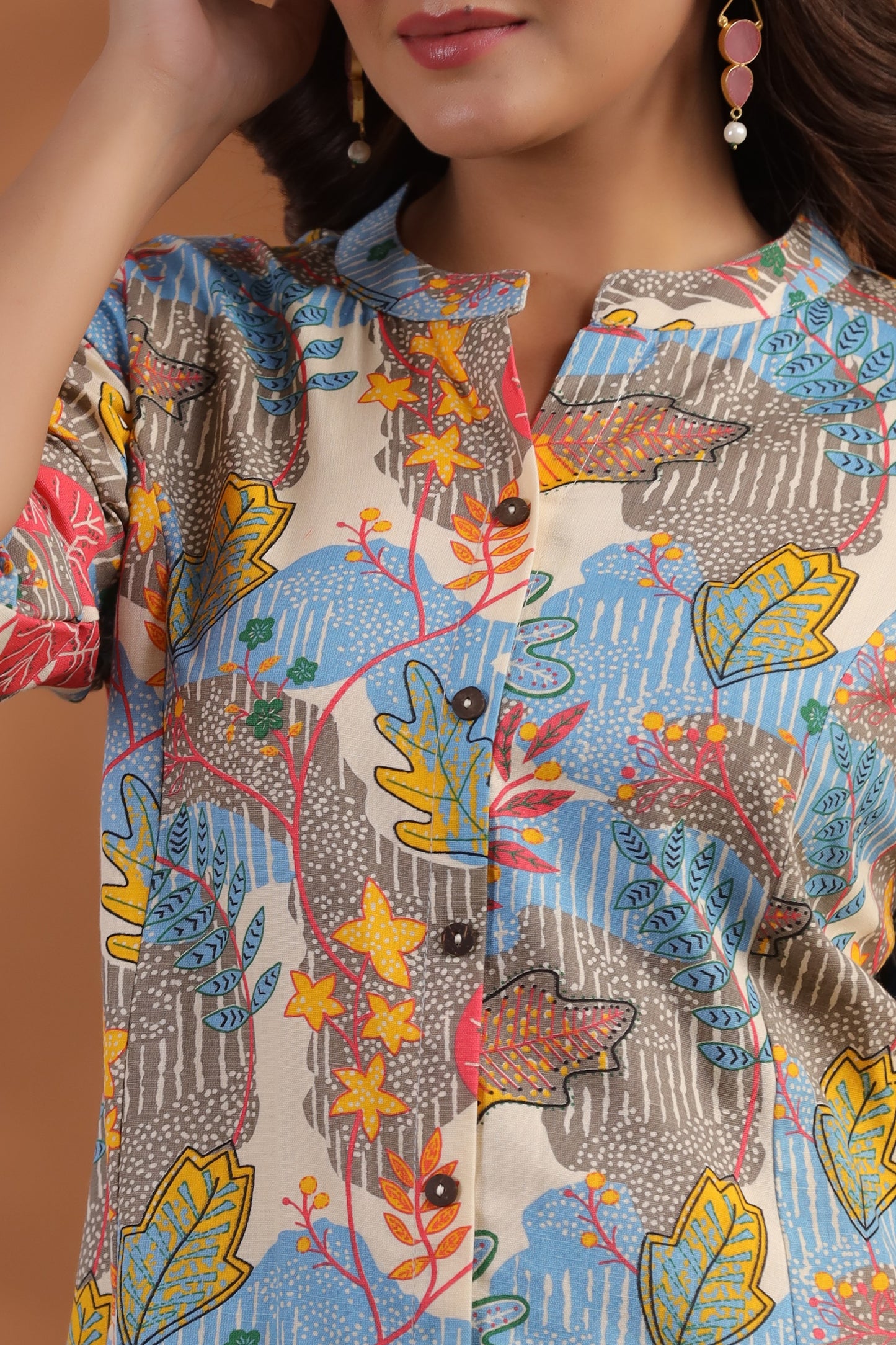 Blue Color Abstract Print A-Line Kurti