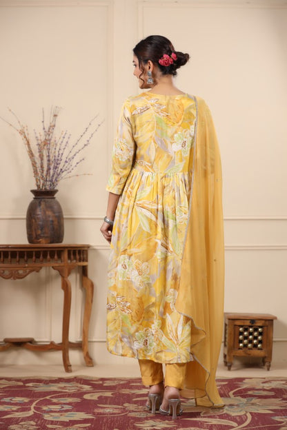 Yellow Handworked Alia-Cut Anarkali Suit Set