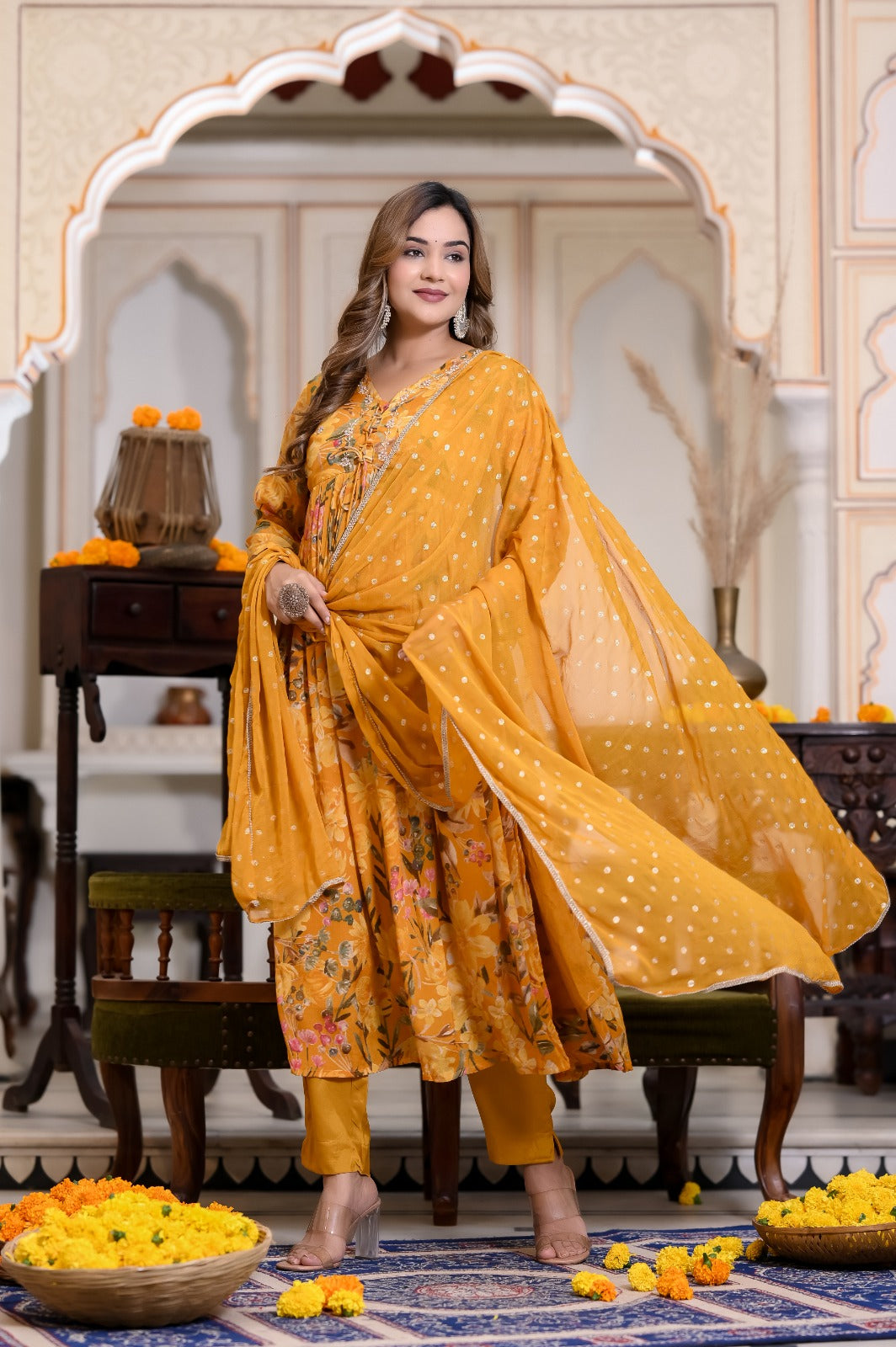 Yellow Handworked Alia-Cut Anarkali Suit Set