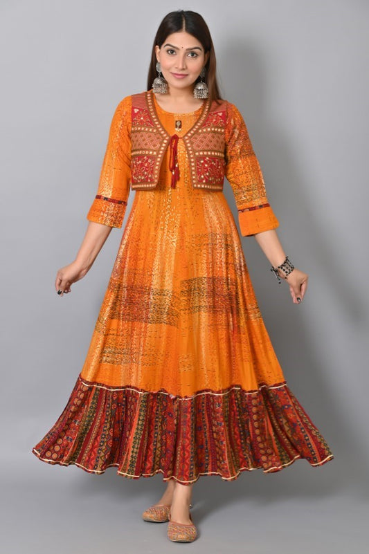 Orange Embroidered Jacket Flair Gown