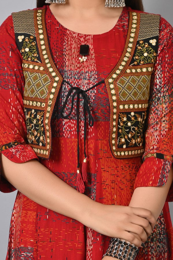Maroon Embroidered Jacket Flair Gown