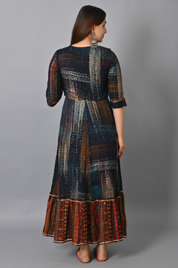 Blue Embroidered Jacket Flair Gown