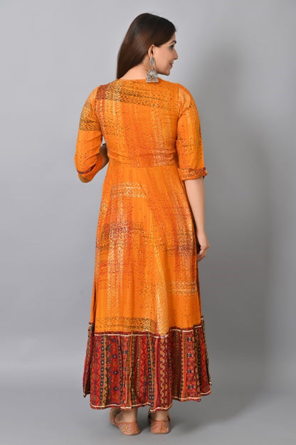 Orange Embroidered Jacket Flair Gown