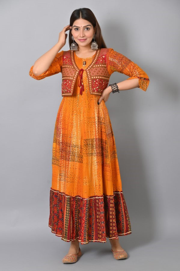 Orange Embroidered Jacket Flair Gown