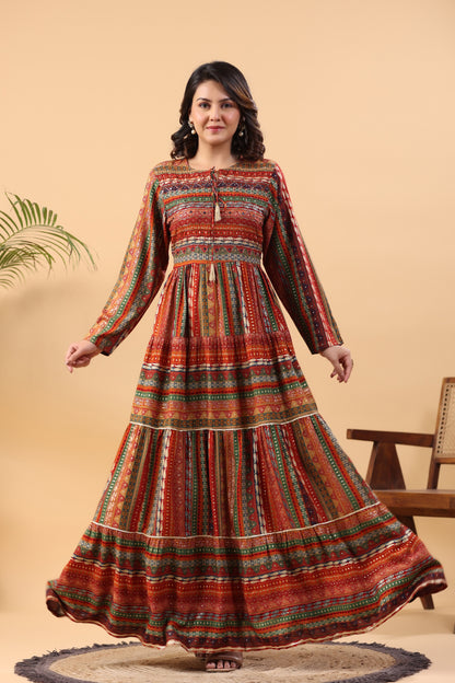 Mimosa Mustard Stripe Handwork Flair Gown