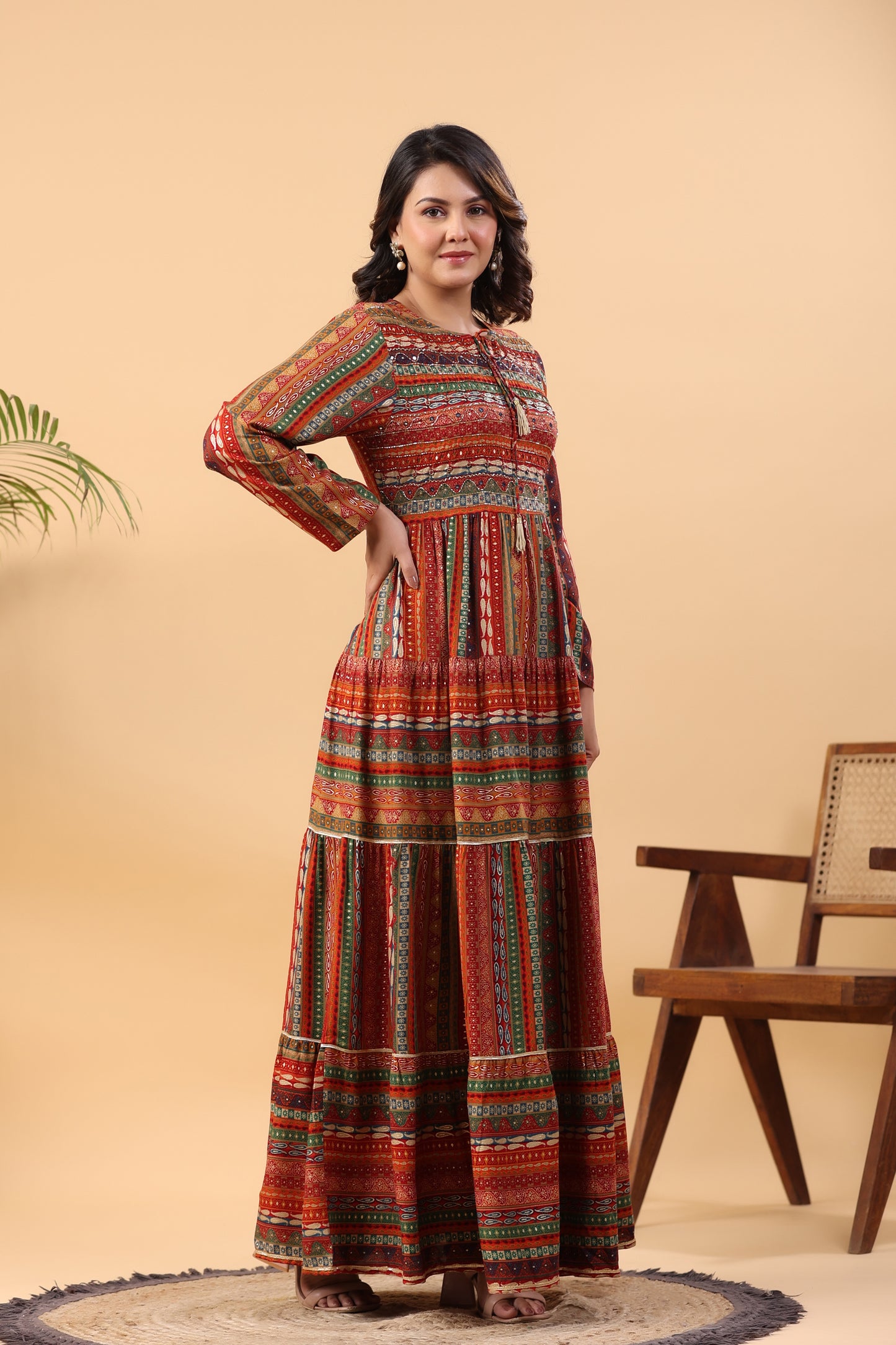 Mimosa Mustard Stripe Handwork Flair Gown