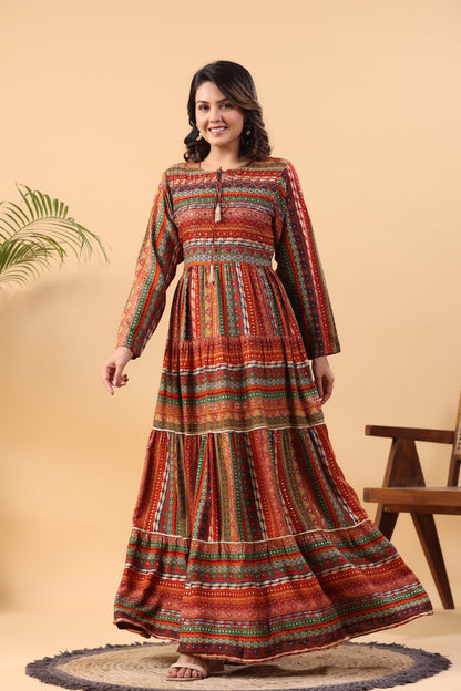 Mimosa Mustard Stripe Handwork Flair Gown