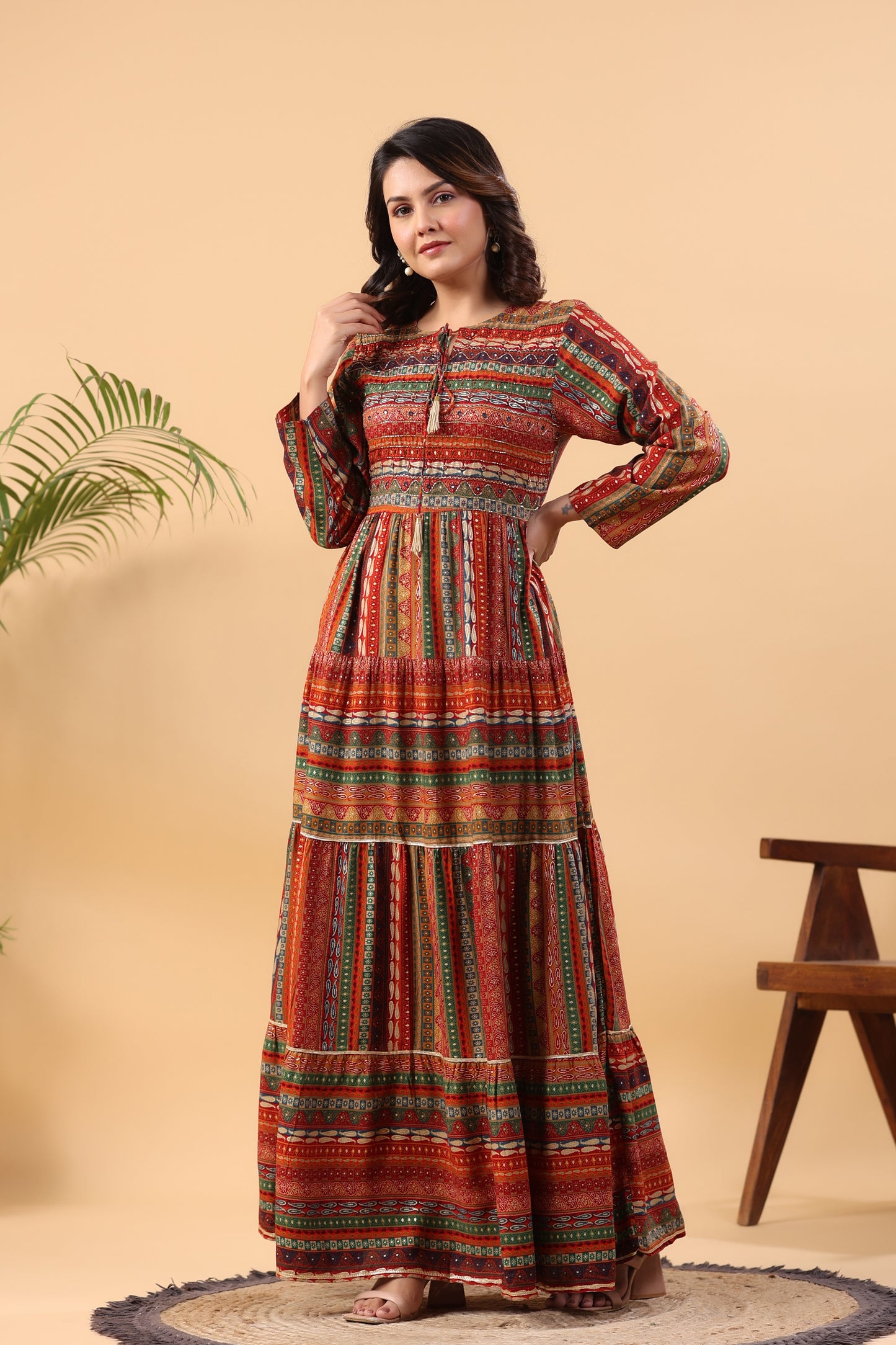 Mimosa Mustard Stripe Handwork Flair Gown