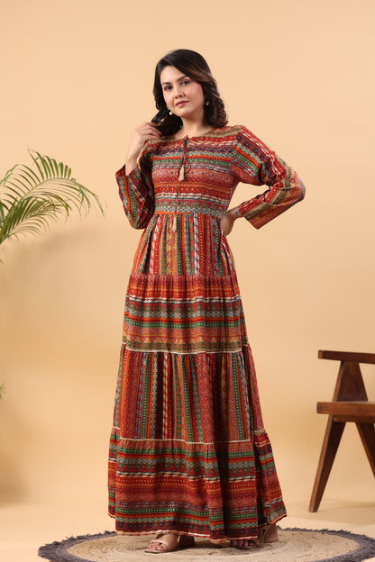 Mimosa Mustard Stripe Handwork Flair Gown