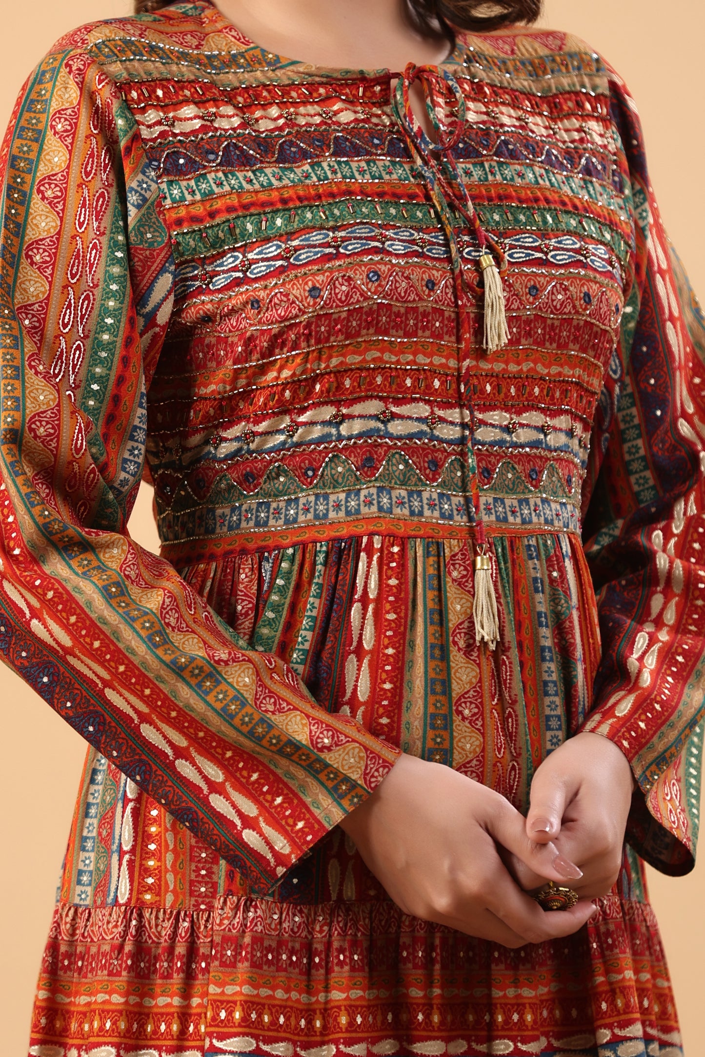 Mimosa Mustard Stripe Handwork Flair Gown