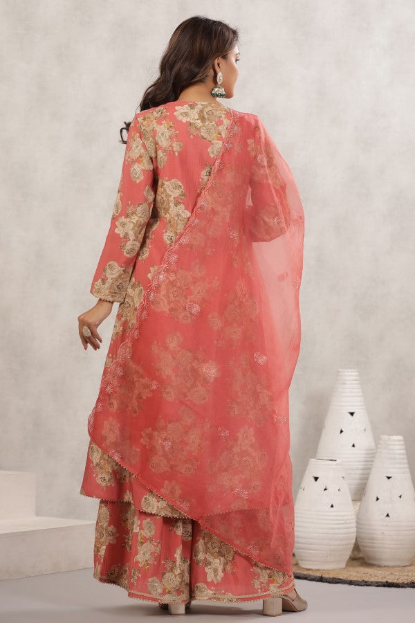Peach Pitten-Work Handworked Sharara Set
