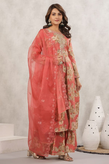 Peach Pitten-Work Handworked Sharara Set