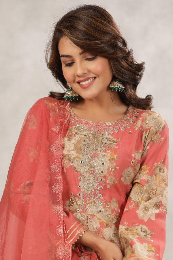 Peach Pitten-Work Handworked Sharara Set