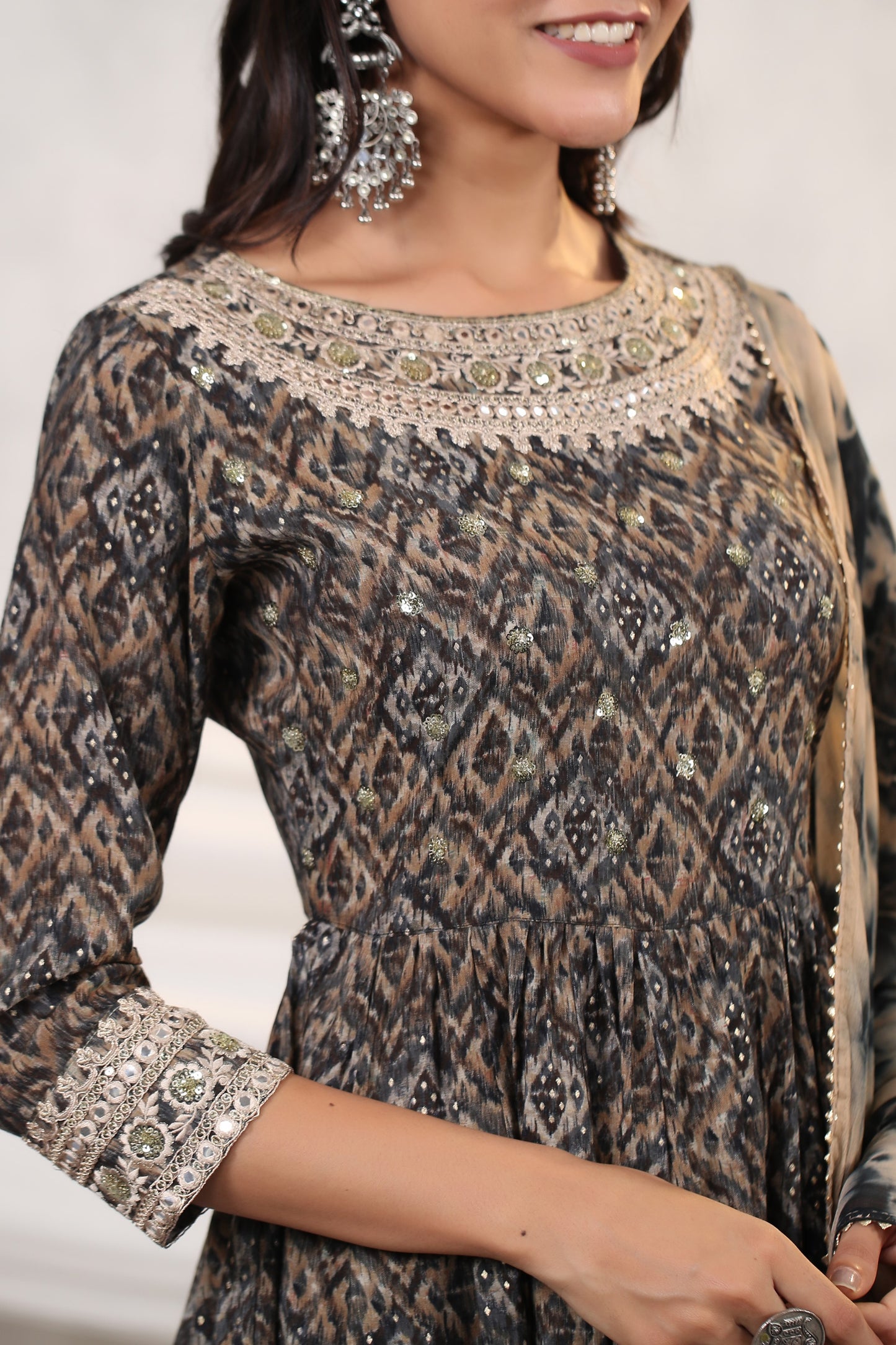 Black Ikkat Print Muslin Sharara Set