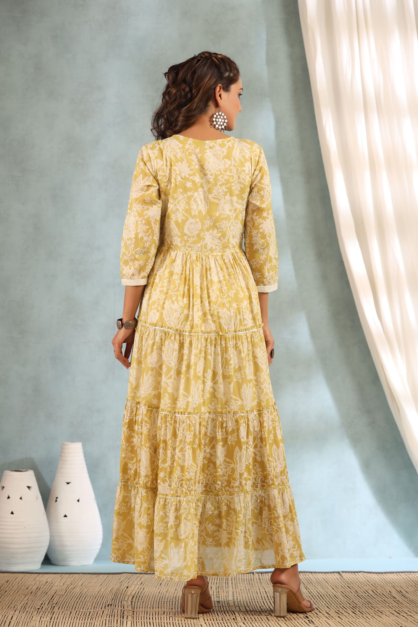 Tinted Yellow Embroidered and Handworked Anarkali Flair Gown