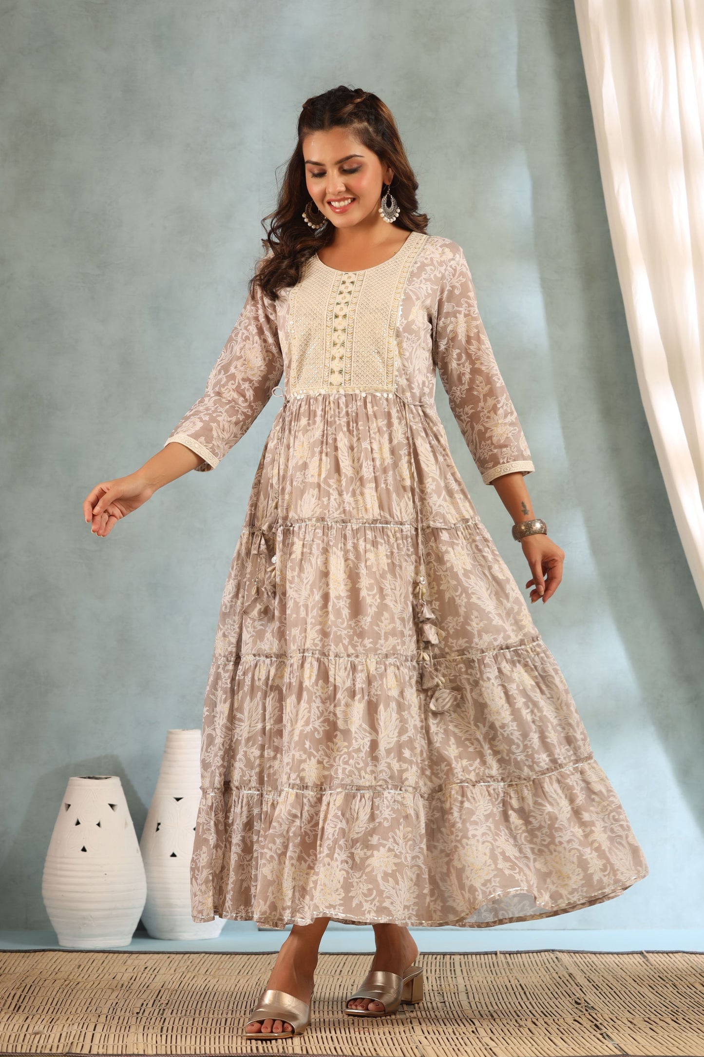 Grey Embroidered and Handworked Anarkali Flair Gown