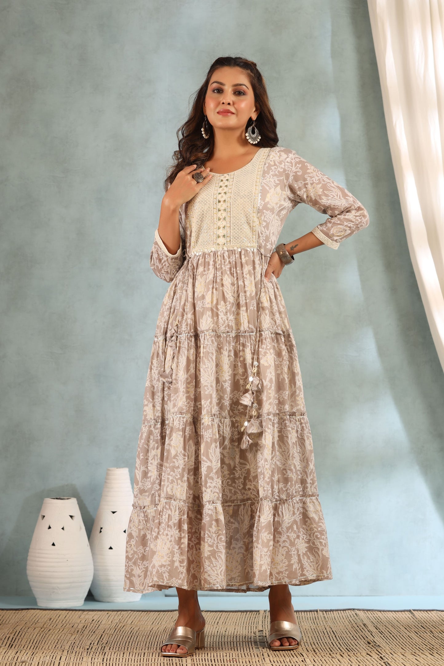 Grey Embroidered and Handworked Anarkali Flair Gown