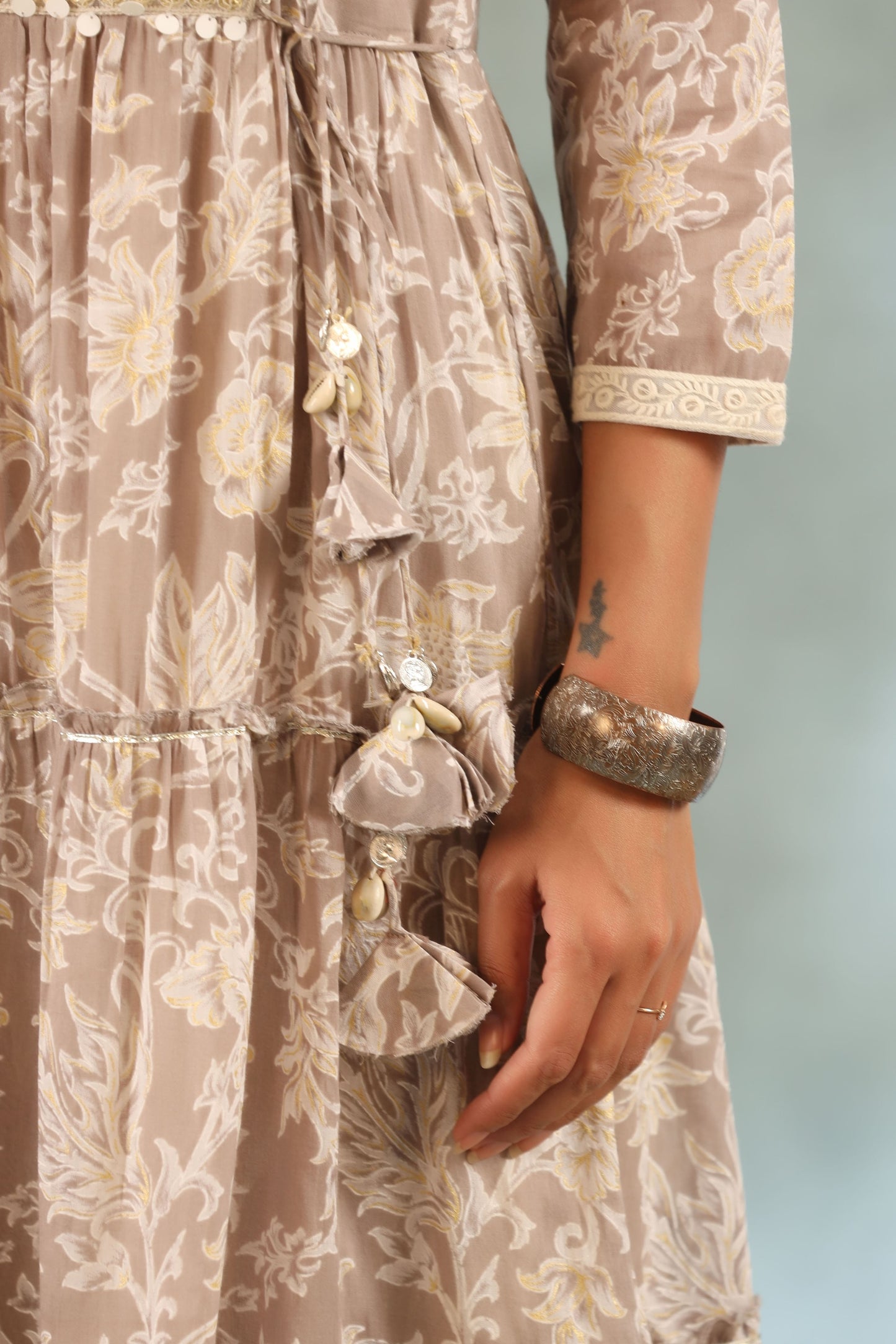 Grey Embroidered and Handworked Anarkali Flair Gown