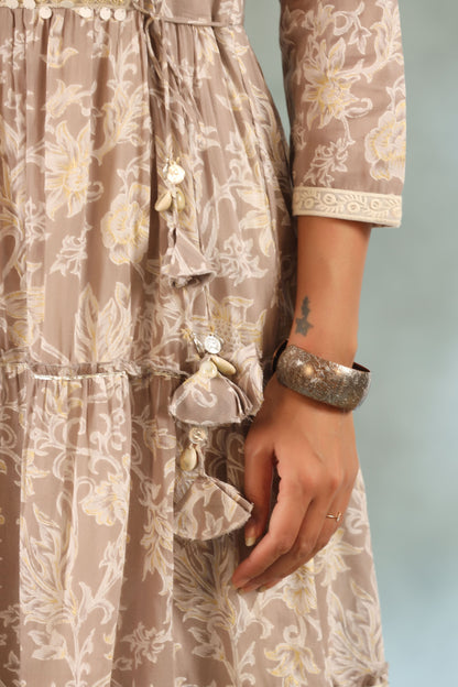 Grey Embroidered and Handworked Anarkali Flair Gown