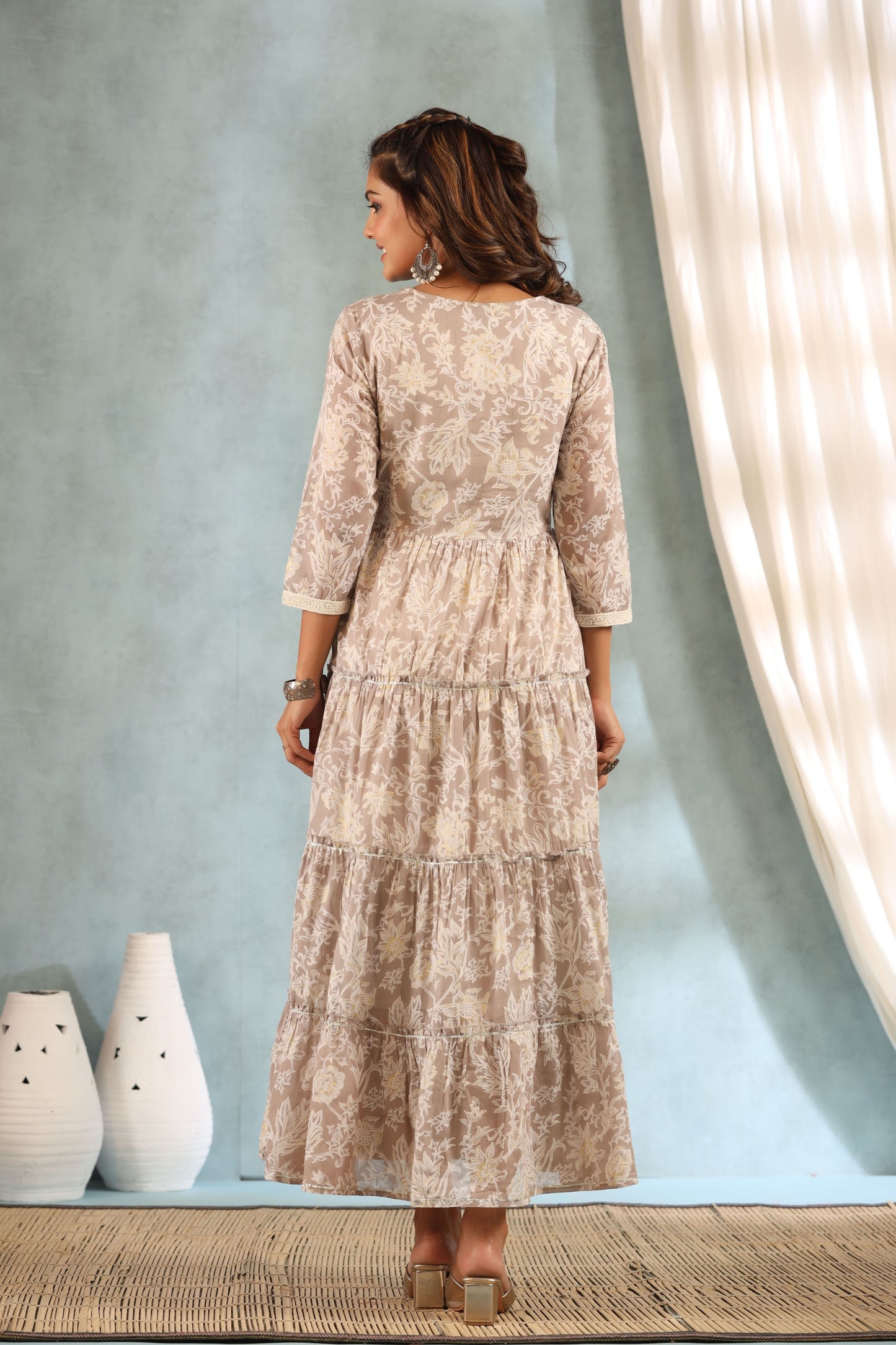 Grey Embroidered and Handworked Anarkali Flair Gown