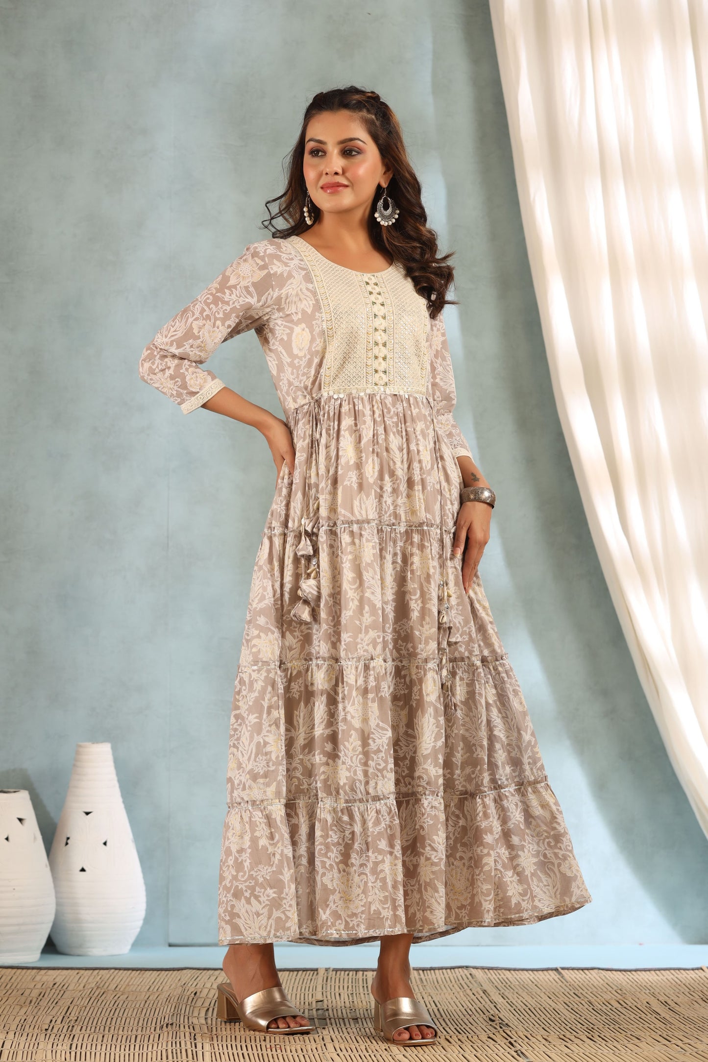 Grey Embroidered and Handworked Anarkali Flair Gown