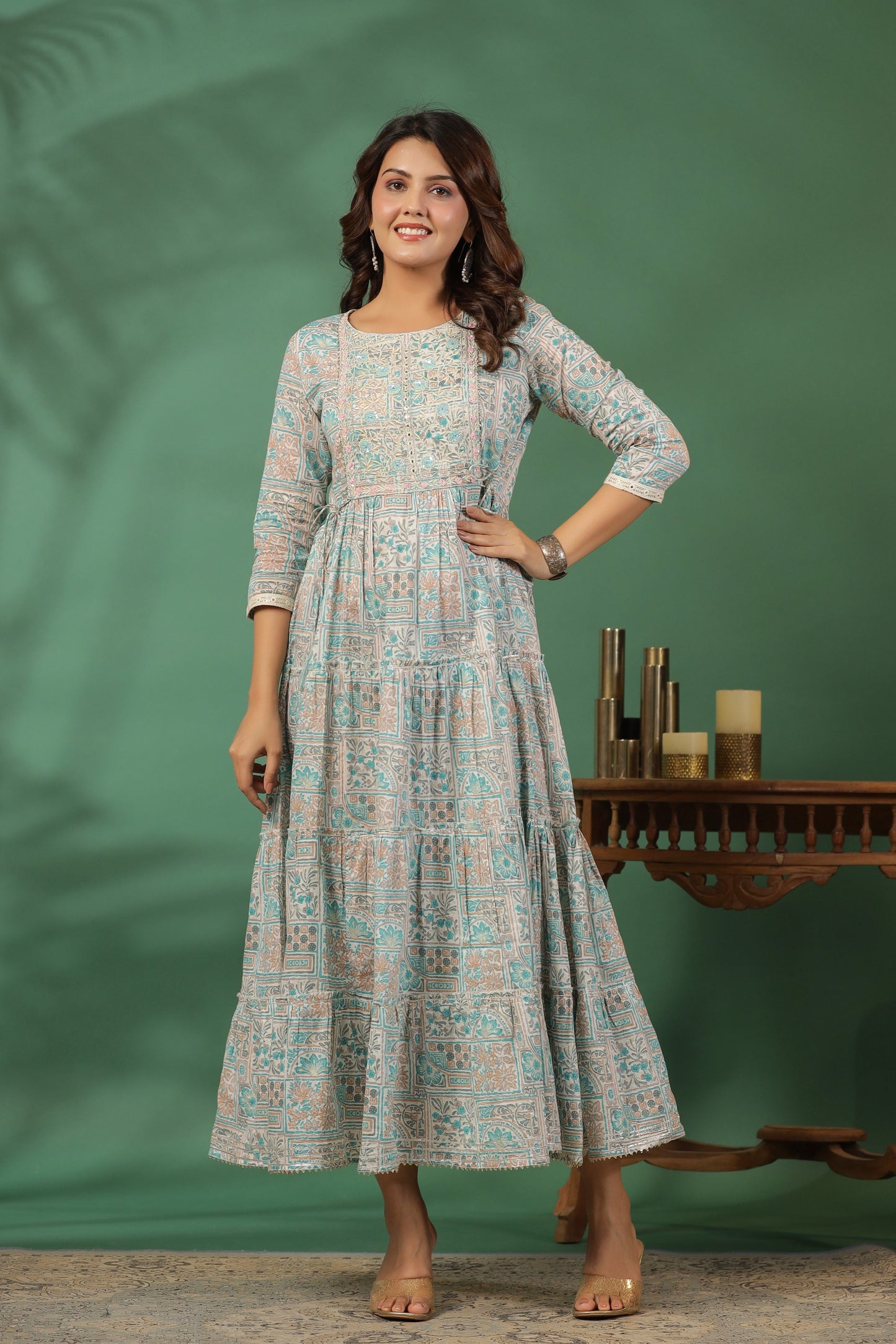 Blue Embroidered and Handworked Anarkali Flair Gown