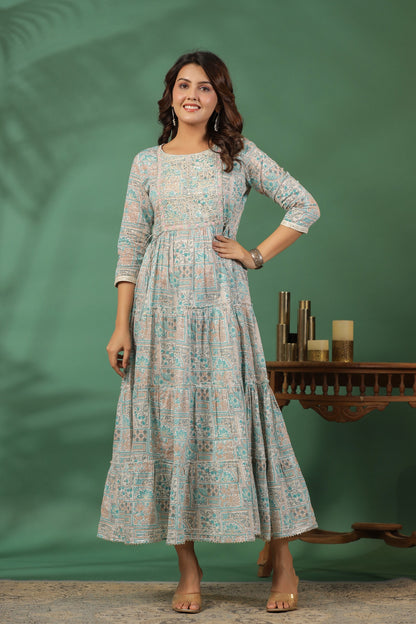 Blue Embroidered and Handworked Anarkali Flair Gown