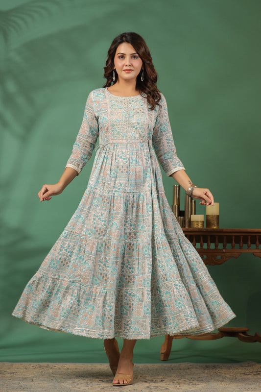 Blue Embroidered and Handworked Anarkali Flair Gown