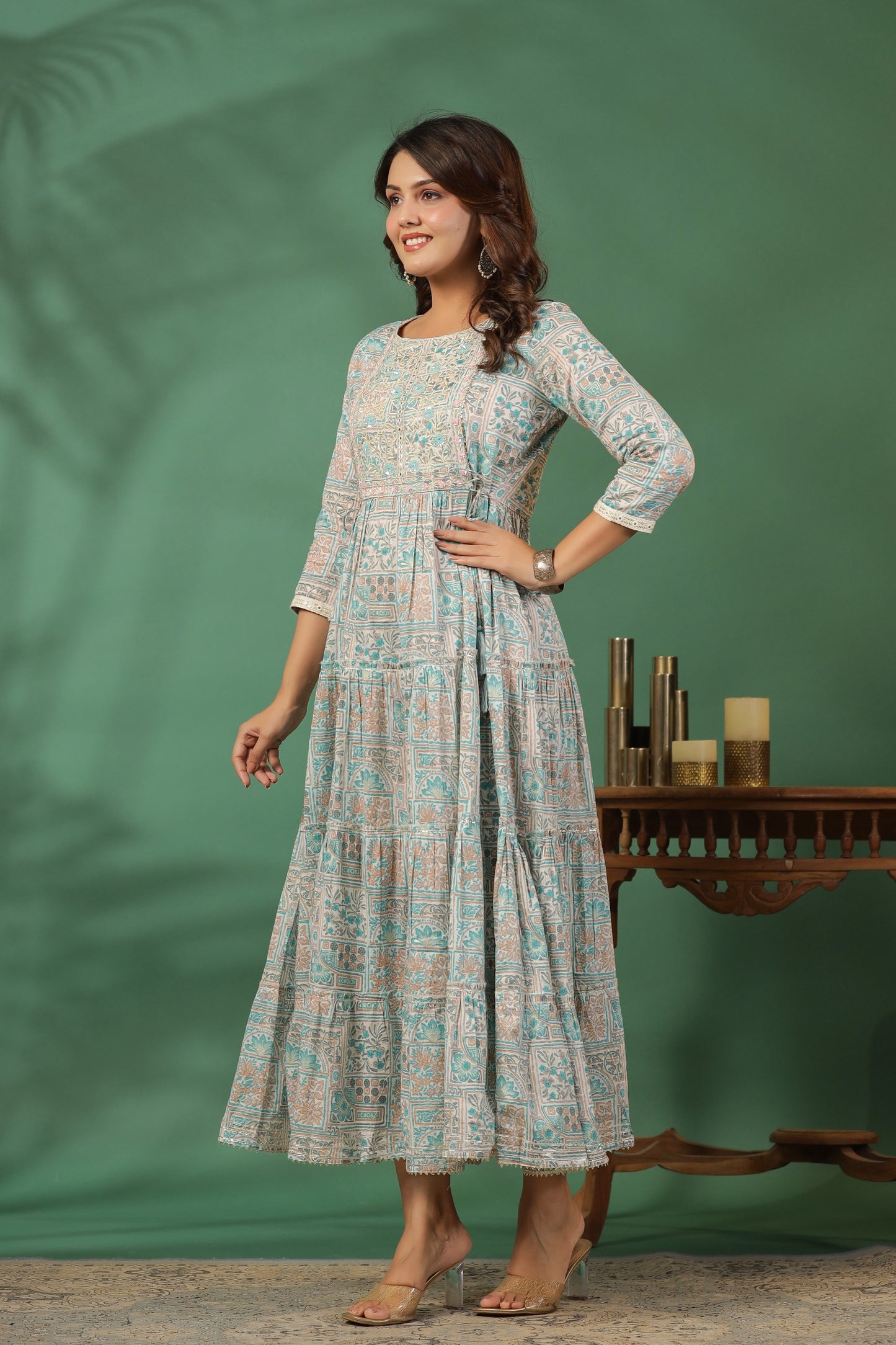 Blue Embroidered and Handworked Anarkali Flair Gown