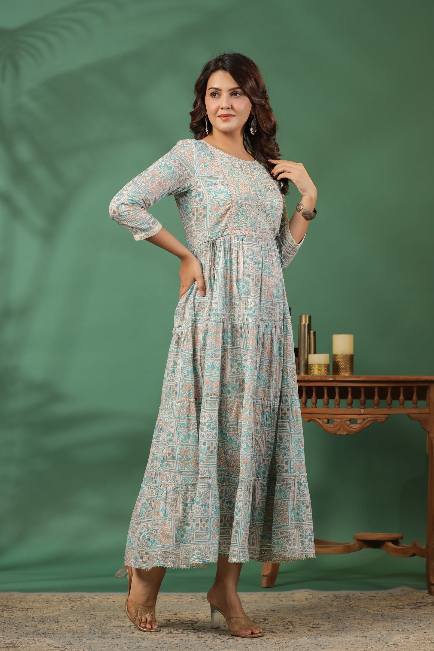 Blue Embroidered and Handworked Anarkali Flair Gown