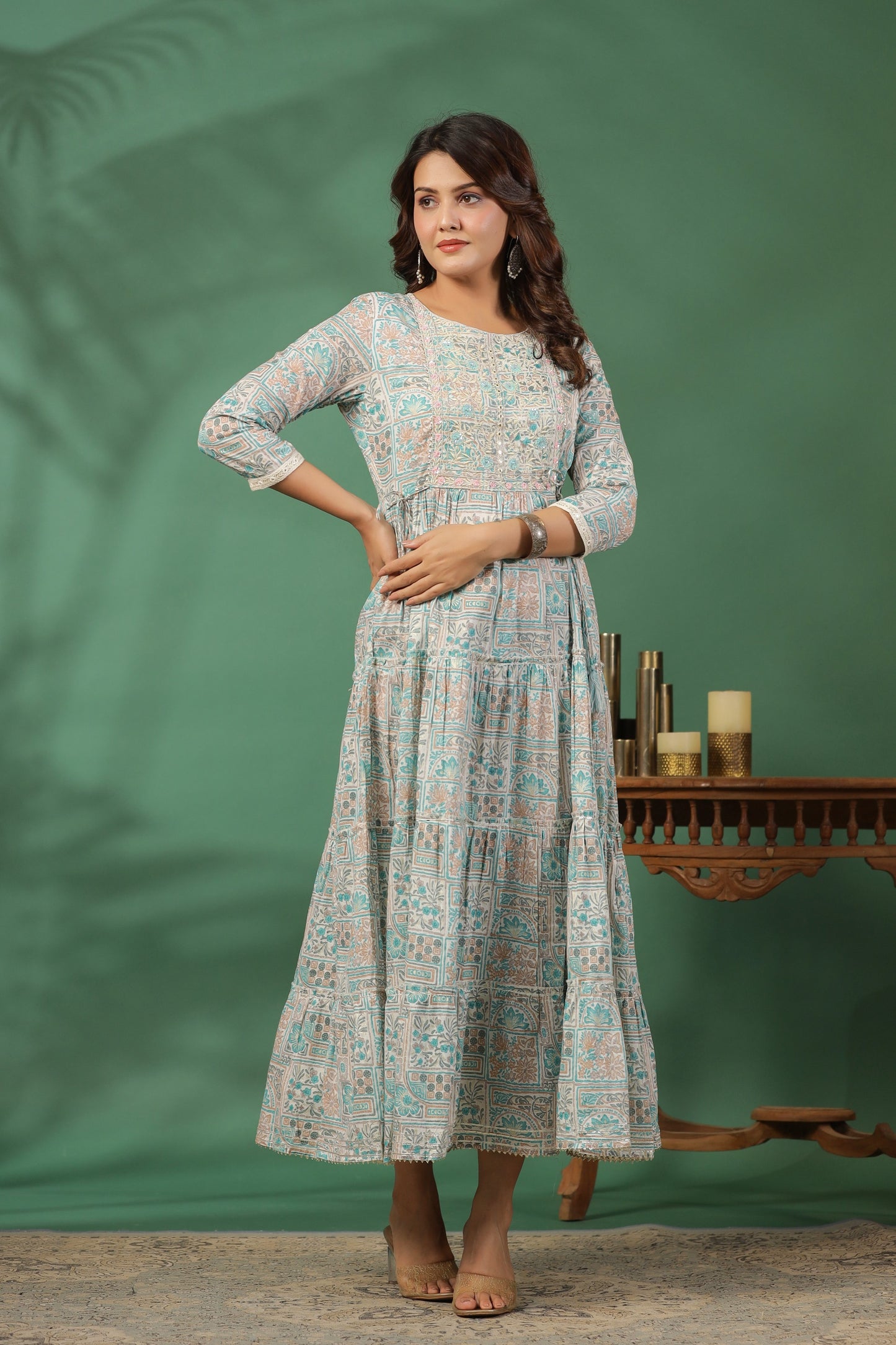 Blue Embroidered and Handworked Anarkali Flair Gown
