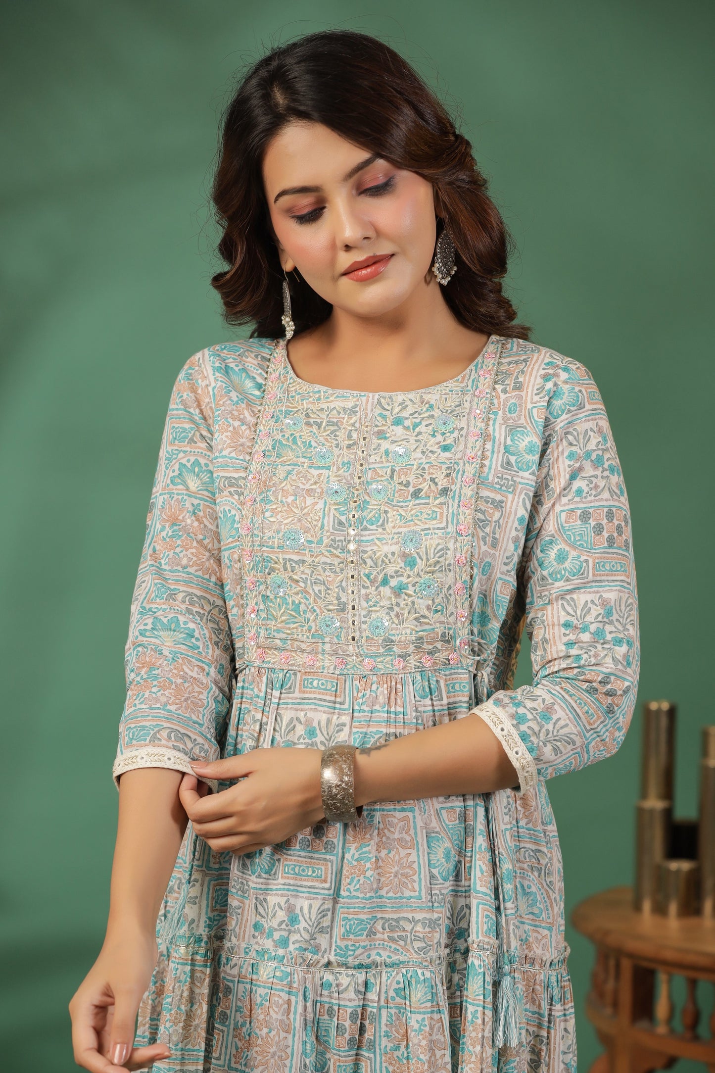 Blue Embroidered and Handworked Anarkali Flair Gown