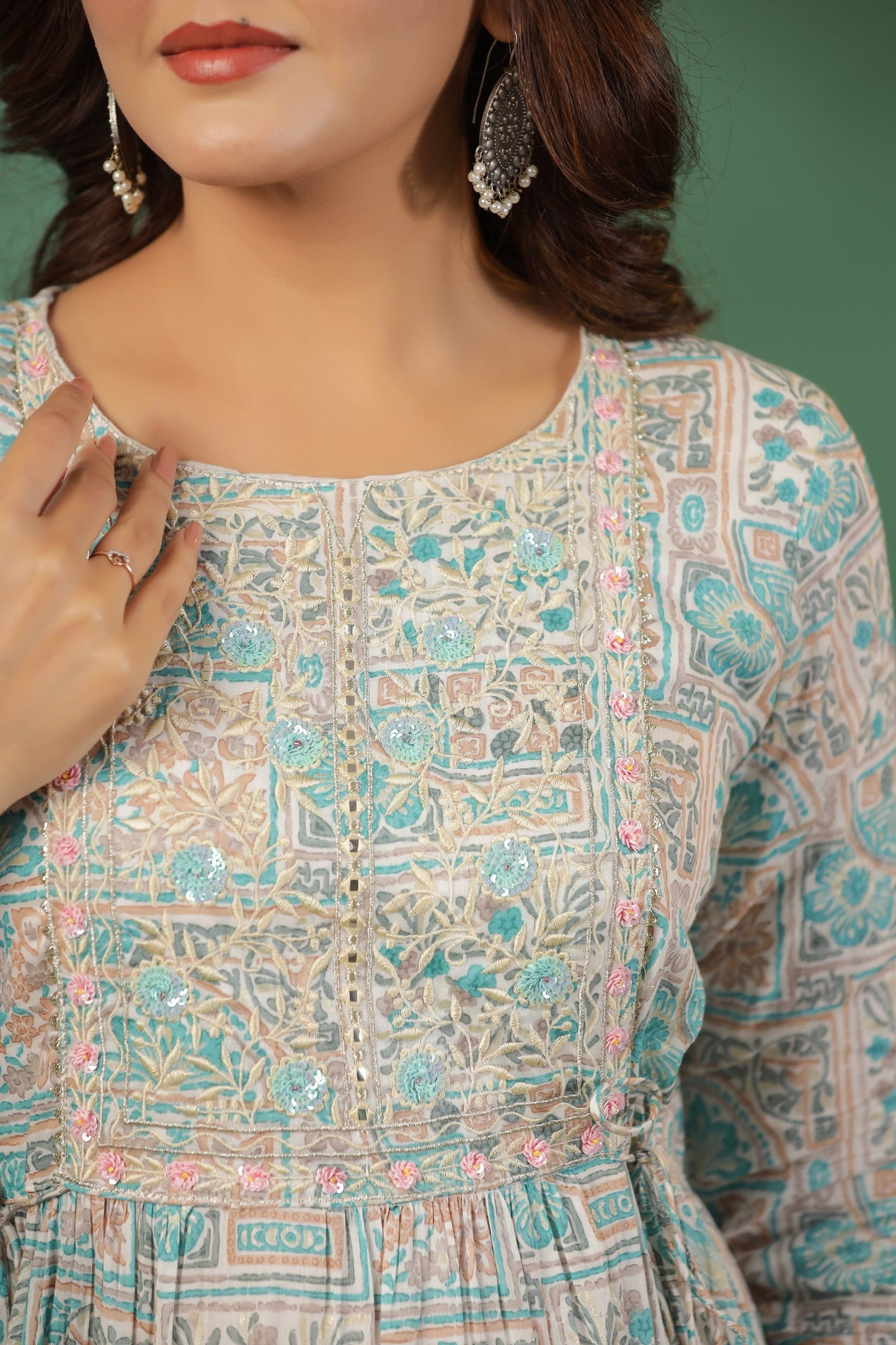 Blue Embroidered and Handworked Anarkali Flair Gown