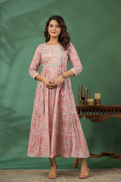 Pink Embroidered and Handworked Anarkali Flair Gown