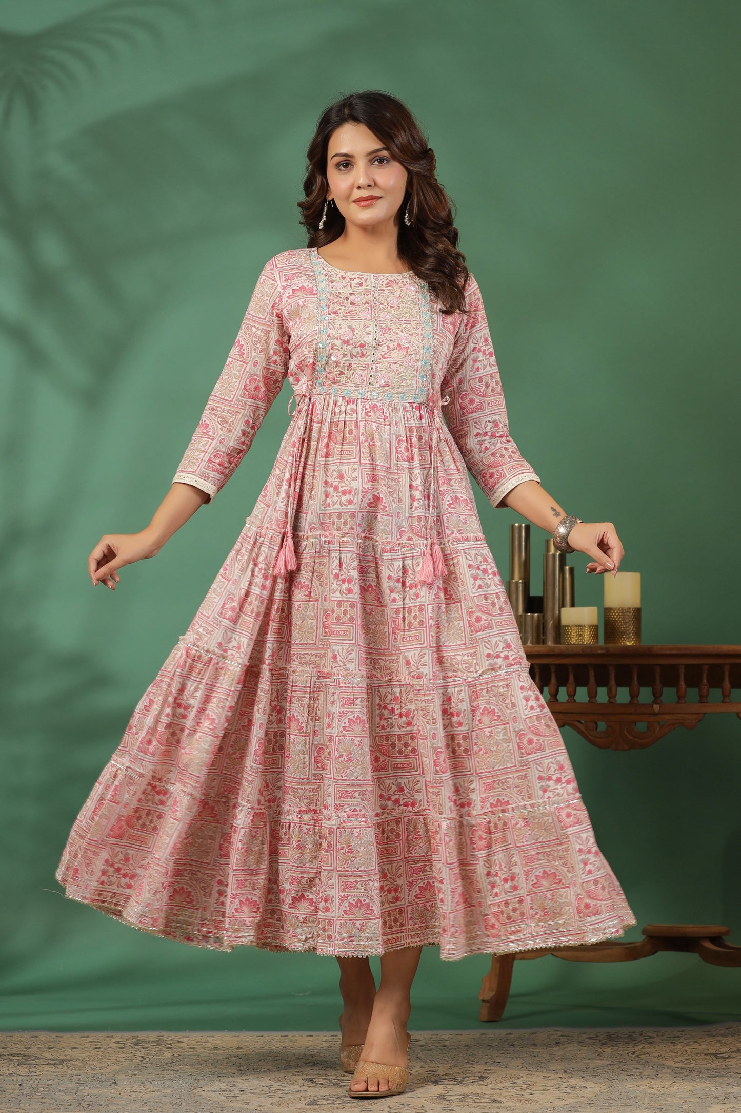 Pink Embroidered and Handworked Anarkali Flair Gown