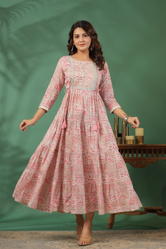 Pink Embroidered and Handworked Anarkali Flair Gown