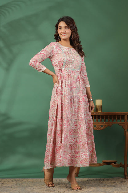 Pink Embroidered and Handworked Anarkali Flair Gown