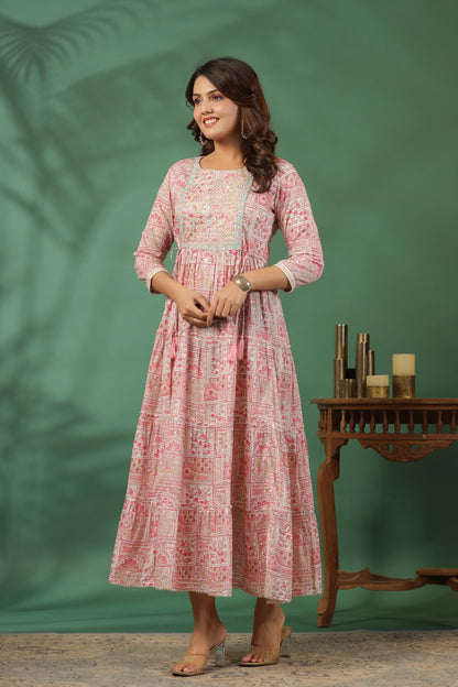Pink Embroidered and Handworked Anarkali Flair Gown