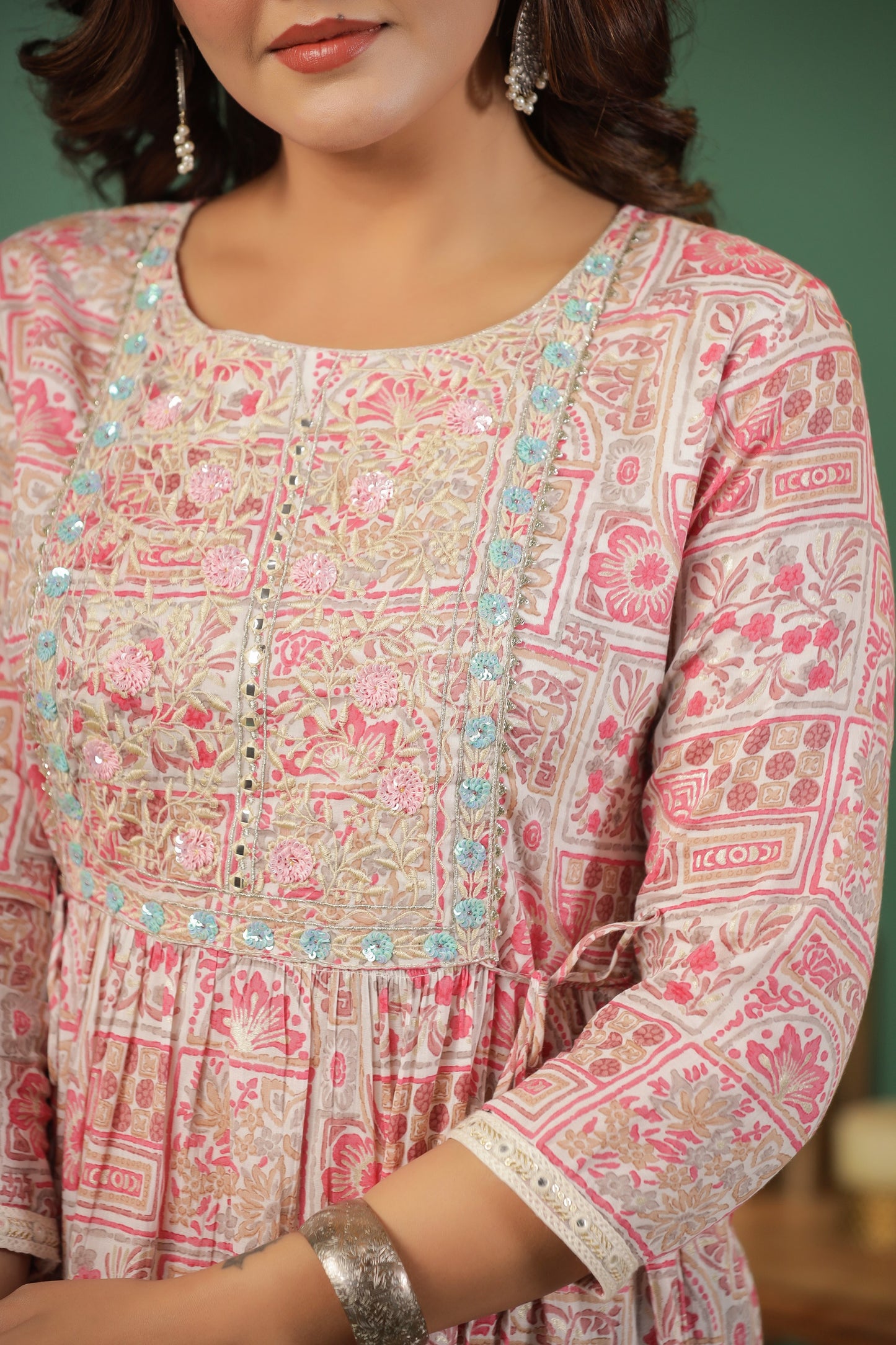 Pink Embroidered and Handworked Anarkali Flair Gown