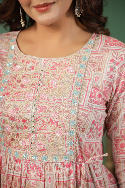 Pink Embroidered and Handworked Anarkali Flair Gown