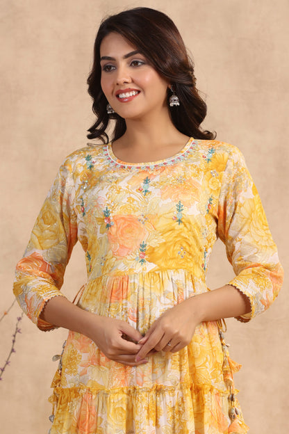 Yellow Handworked Anarkali Flair Gown