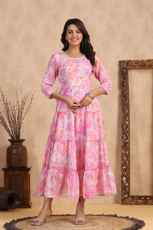 Pink Handworked Anarkali Flair Gown