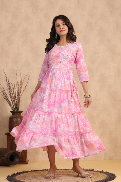 Pink Handworked Anarkali Flair Gown