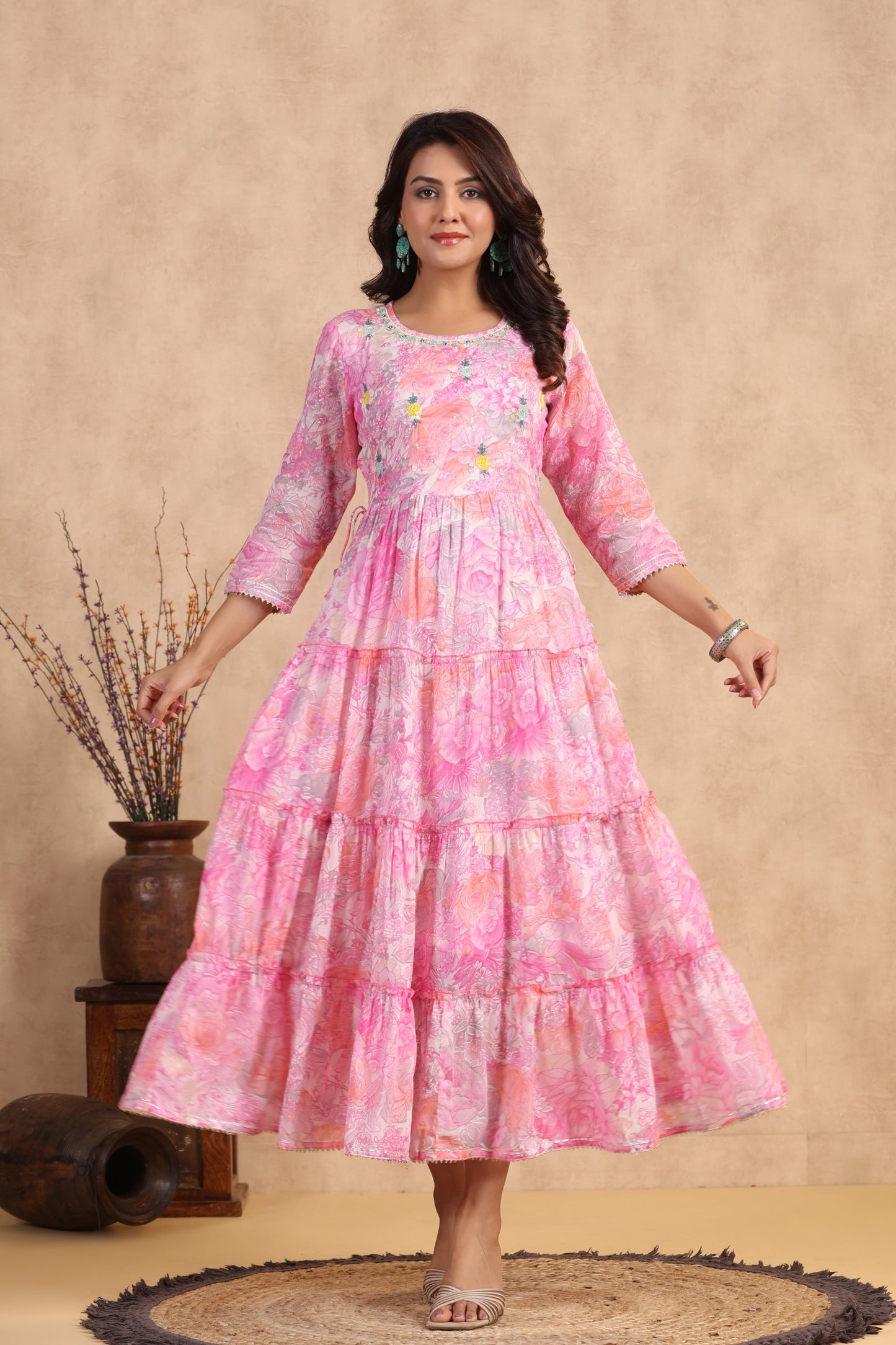 Pink Handworked Anarkali Flair Gown